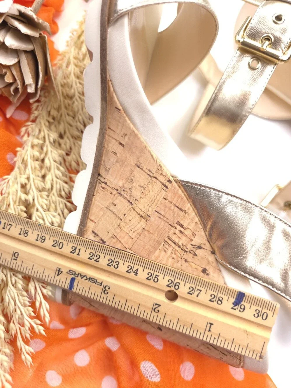 Metallic Gold Wedge Sandals with Ankle Strap Sz 9.5